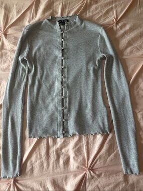 J Crew Perfect Rib Cardigan in Silver w/Rhinestone buttons XS